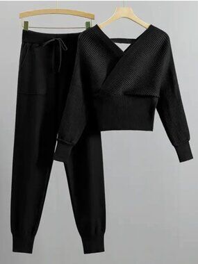 Off the Shoulder Sweater Rib Knit Cozy Lounge Set